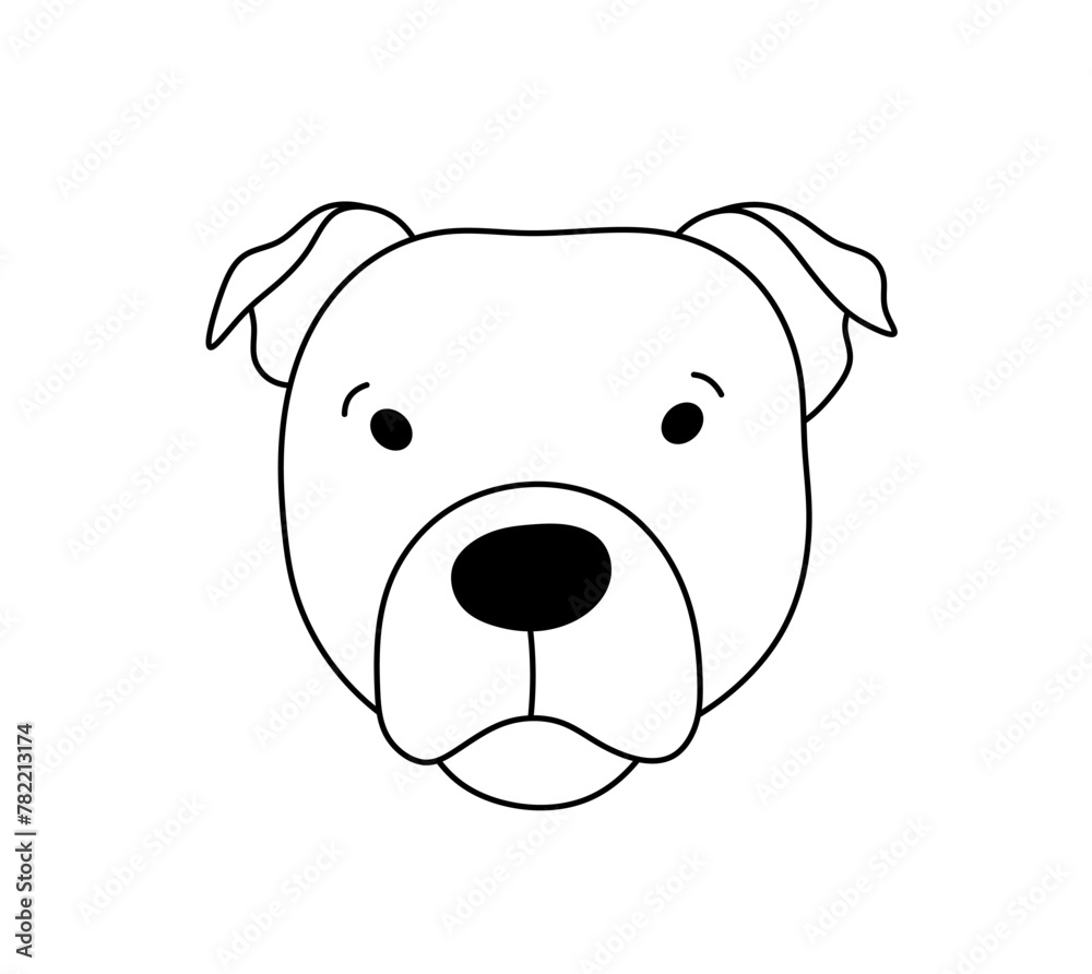 Fototapeta premium Vector isolated one single Pitbull dog head face muzzle mask colorless black and white contour line easy drawing