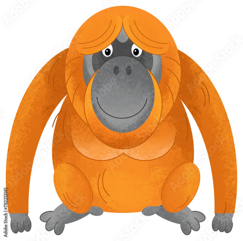 cartoon scene with monkey orangutan animal theme isolated on white background illustration for children photo