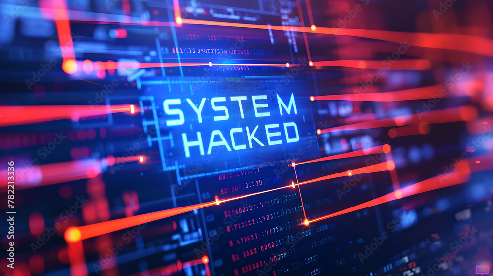System hacking with info message system hacked in screen background