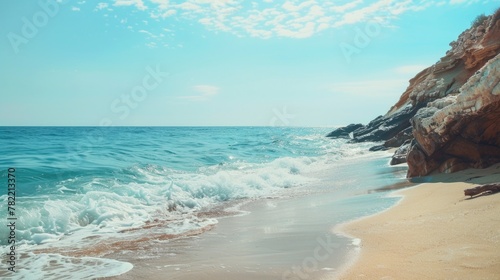 Scenic ocean view from a sandy beach, perfect for travel websites