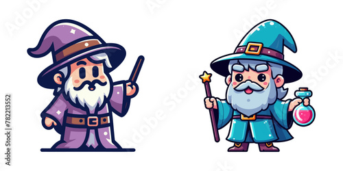 A wizard holding a wand and wearing a wizard hat.