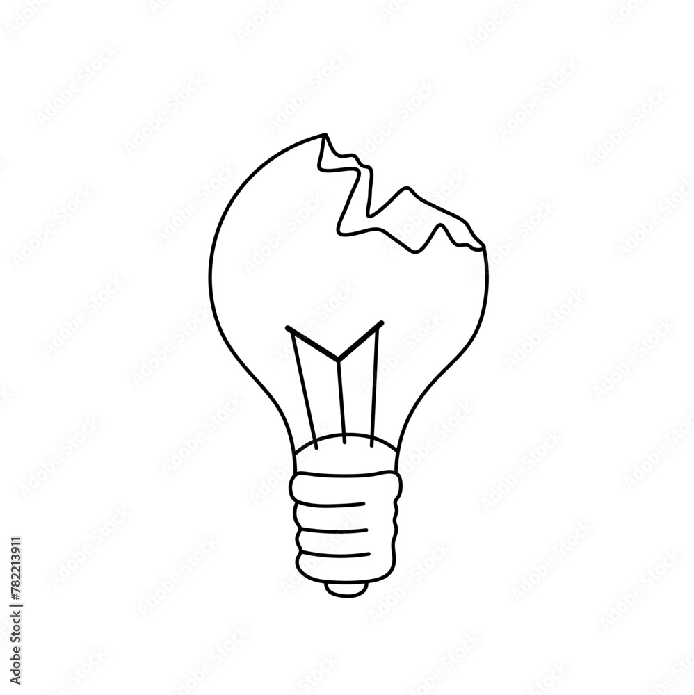 Vector isolated one single broken bulb lamp glass colorless black and white contour line easy drawing Vector isolated one single broken bulb lamp glass colorless black and white contour line easy drawing