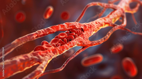 Red Blood Cells Moving Through Blood Vessel photo