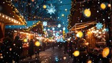 A vibrant city street adorned with Christmas lights. Perfect for holiday marketing campaigns