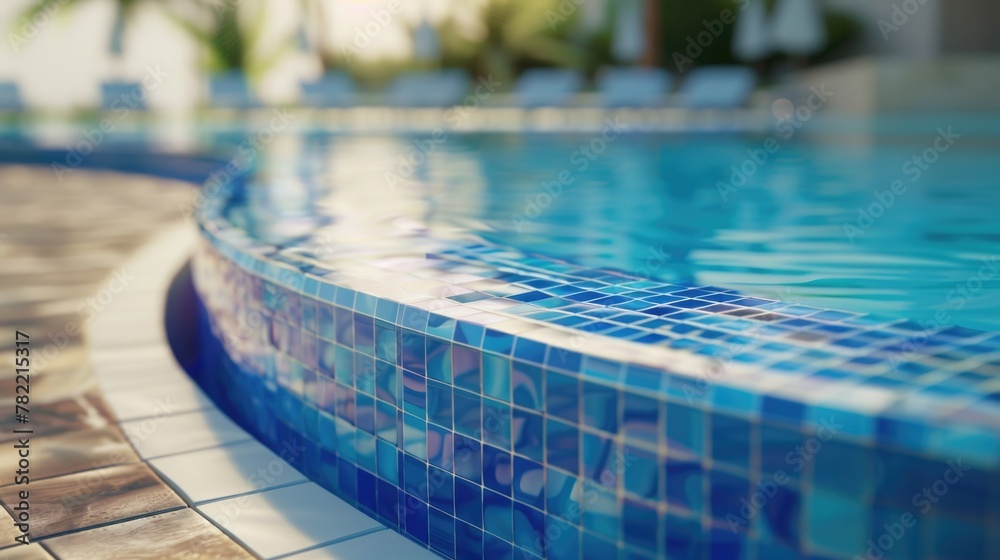 Clear view of a swimming pool with blue tiles, ideal for travel brochures or real estate websites
