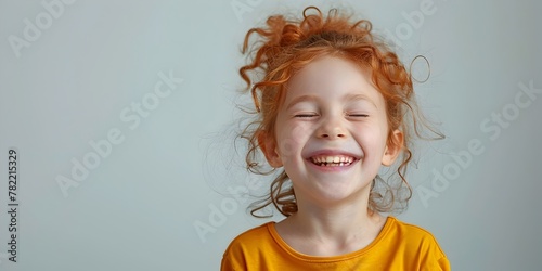 Joyous Laughter of a Cheerful Child Eyes Closed Mouth Open Radiating Happiness and Delight photo