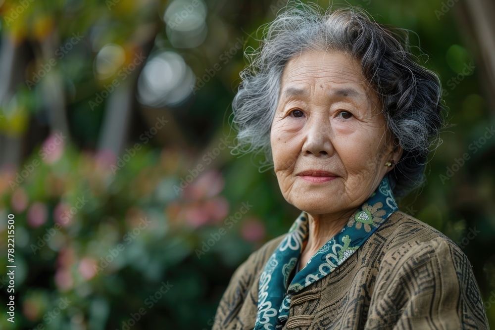 A portrait of an older woman wearing a scarf, suitable for various uses A portrait of an older woman wearing a scarf, suitable for various uses