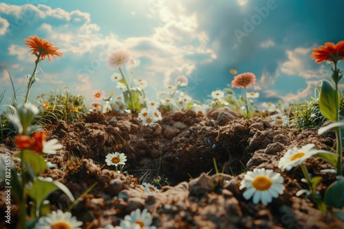 Fototapeta Naklejka Na Ścianę i Meble -  Colorful flowers lying on the ground, suitable for gardening or nature concepts