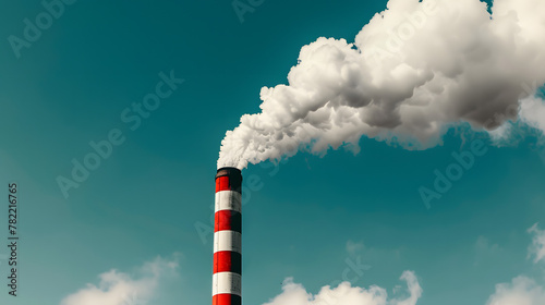 smoke stack with smoke emission. industry chimney, factory smog, symbol of climate change