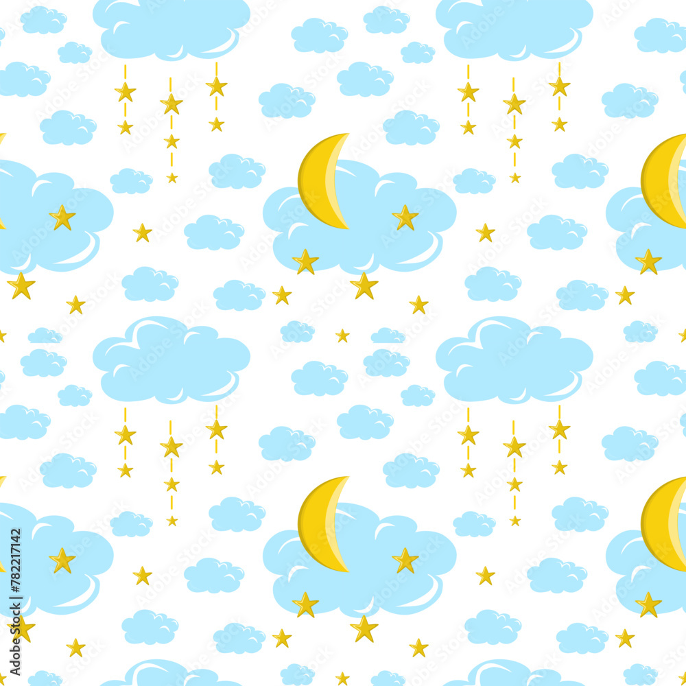 Seamless vector pattern with night sky with clouds, moon and stars. A magical dreamcatcher. Seamless vector pattern with night sky with clouds, moon and stars. A magical dreamcatcher.