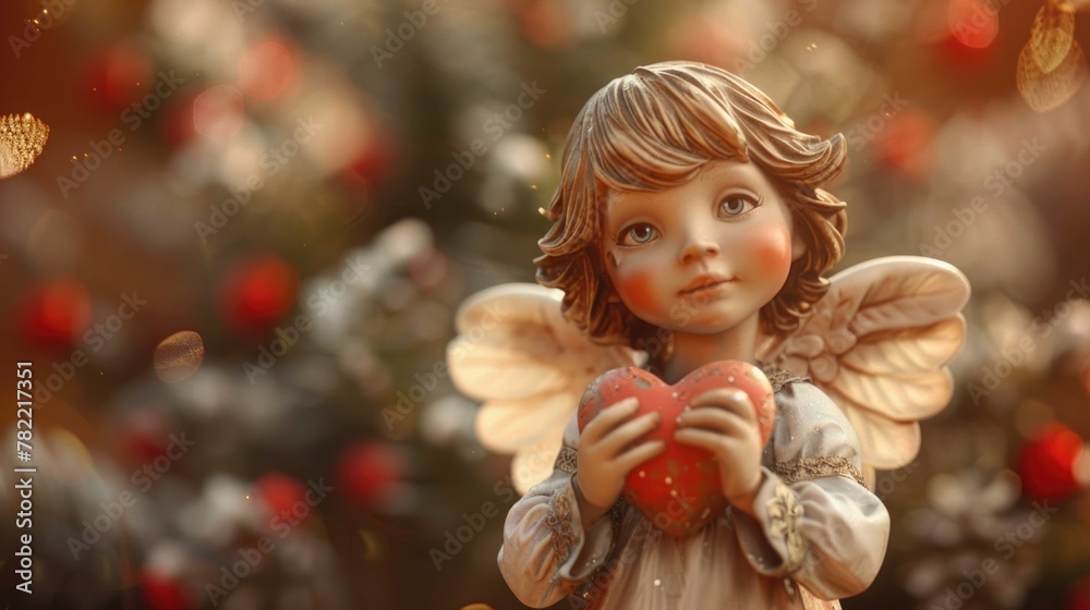 A statue of an angel holding a red apple, perfect for religious or garden-themed designs A statue of an angel holding a red apple, perfect for religious or garden-themed designs