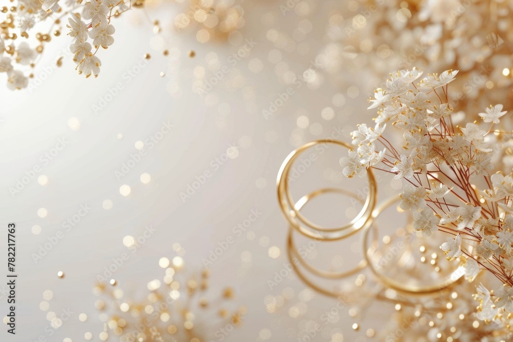 Beautiful gold rings resting on delicate white flower, ideal for jewelry or nature themes Beautiful gold rings resting on delicate white flower, ideal for jewelry or nature themes