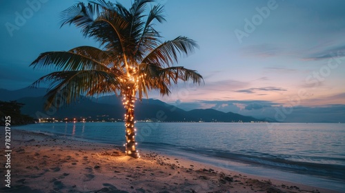 Festive palm tree with colorful lights, perfect for holiday concepts