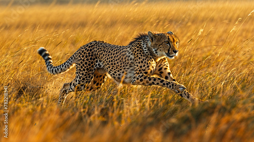 A cheetah running through the african savanna