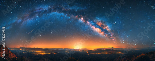 Majestic Night Sky Panorama With Glittering Milky Way and Shooting Stars