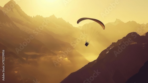 Sepia paraglide silhouette over Alps peaks AI generated