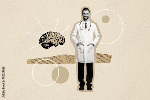 Quadro em tela Composite photo collage of young doctor neurosurgeon brain organ structure scien