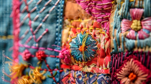 Stitching, embroidery, and texture of fabric photo