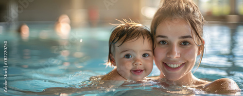 Joyful Mother and Baby Enjoying Pool Time Together