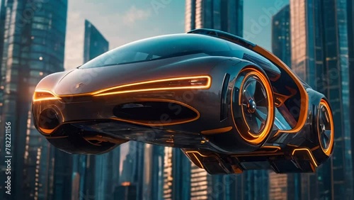 futuristic flying car in the city