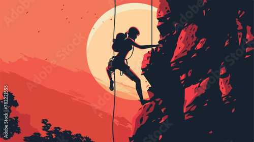 Abstract style female rock climber flat design silh