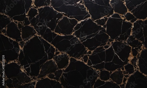 Dark marble texture background or backdrop with yellow veins. Generative AI