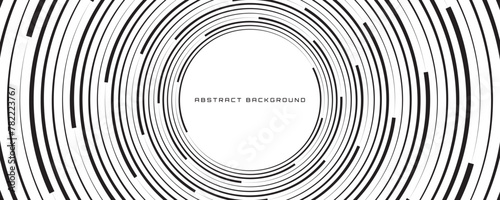 3D black stripes techno background on white space. Tech banner with rotating circles style decoration. Modern graphic design element. Motion lines concept for web, flyer, card, or brochure cover