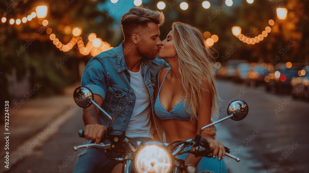 Happy couple on a motorcycle.