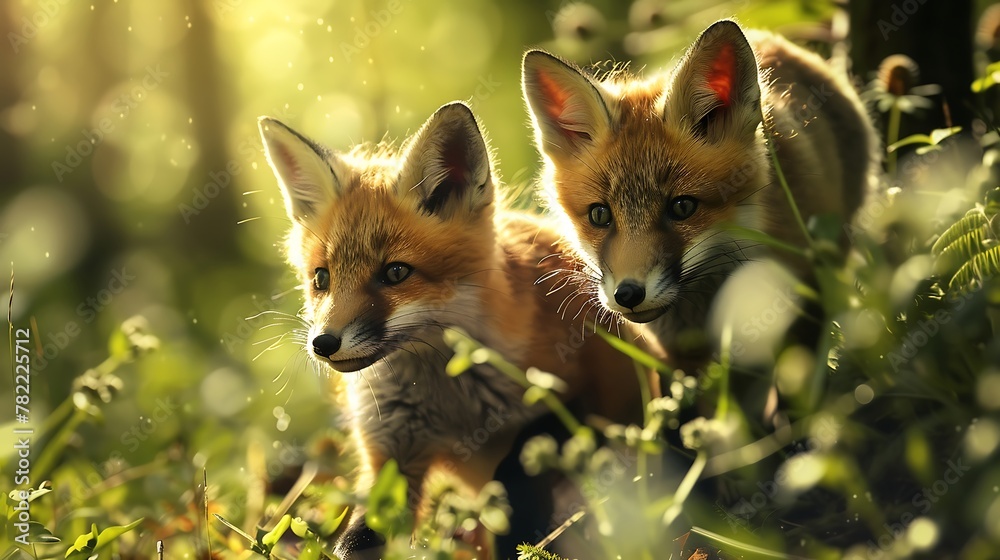 Fototapeta premium Whimsical Wanderer: A Frolicking Fox Amidst Nature's Canvas, Embarking on a Playful Journey Through the Golden Fields, Its Curiosity and Grace Captured in a Moment of Delightful Exploration.