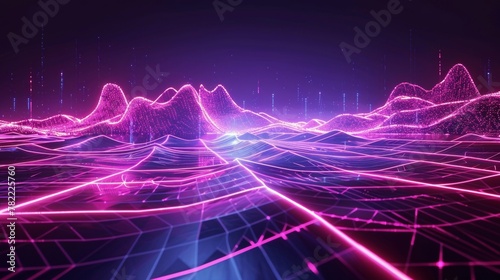 Abstract digital waves in neon lights