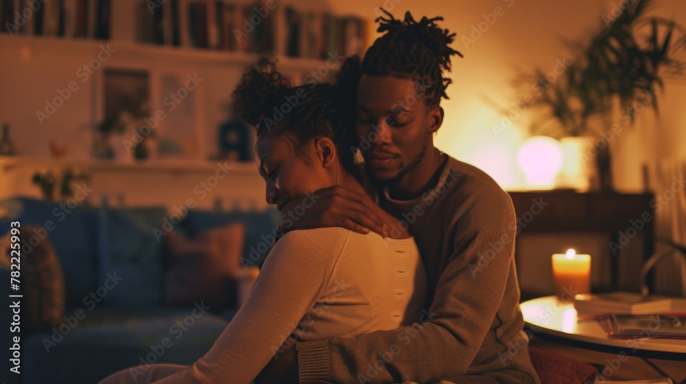 Loving couple in a warm embrace at home Loving couple in a warm embrace at home