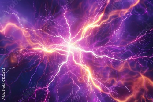 Purple and gold lightning crossing a mystic sky - Imaginative digital artwork showing an energetic clash of purple and gold lightning bolts against a mystical sky backdrop
