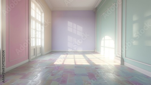 Empty room with soft light and shadow play - Soft light streams through windows casting beautiful shadows across a minimalist empty room