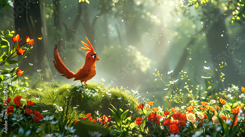bird in the forest fantasy ilustration