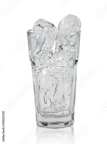  ice cubes in transparent tall glass  isolated on white background 
