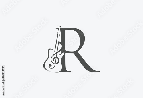 Music icon with latter R logo design creative concept