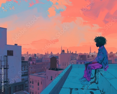 Tranquil Solitude: A City Rooftop Escape at Dusk © wilaiwan
