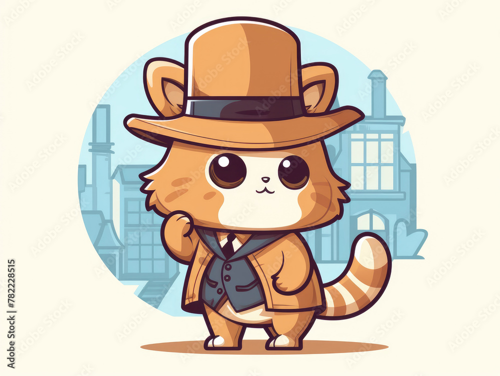 A cat wearing a detective's hat and monocle, solving mysteries in a town populated by talking animals.