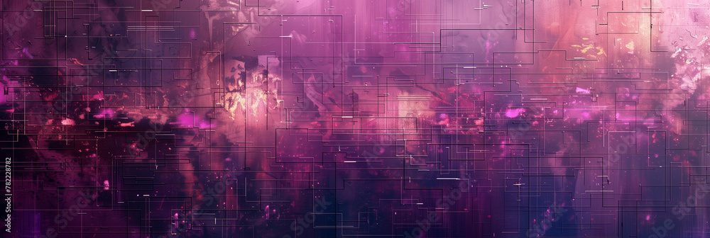 Digital Network of Intersecting Lines Set Against a Cloudy Pink and Purple Background Concept Art