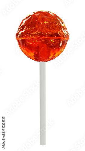 Vertical video. Realistic looping 3D animation of the spinning orange lollipop demonstration rendered in UHD as PNG with alpha channel.