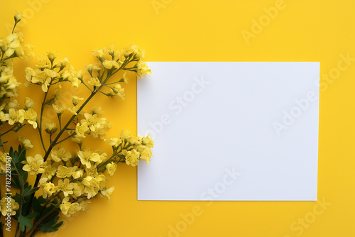 A blank sheet on a yellow background  floral style