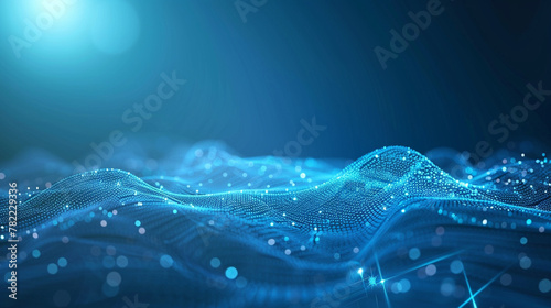 A digital oasis of interconnected data in a serene blue backdrop, highlighting the beauty of technological advancement,