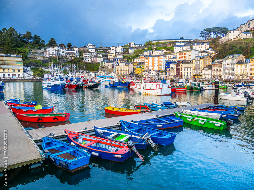 Fototapeta premium Colorful boats in Luarca marina