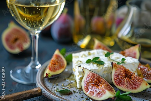 Fig and goat cheese appetizer with white wine Healthy meal ideas and recipes for breakfast dinner snacks and salads Delicious aperitif dish