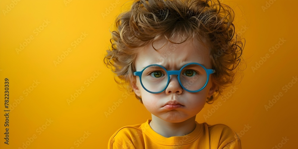 Annoyed Child Character with Perturbed Expression in Yellow and Blue Studio Portrait Annoyed Child Character with Perturbed Expression in Yellow and Blue Studio Portrait