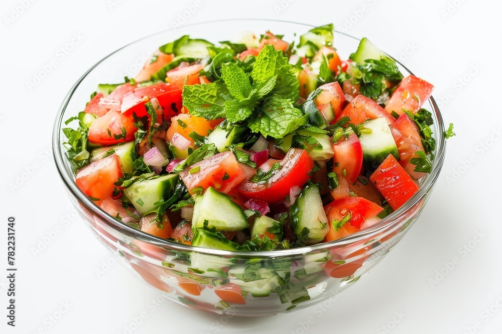 Lebanese fattoush salad on white background Lebanese fattoush salad on white background