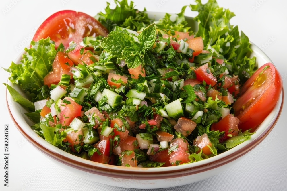 Lebanese salad of tabbouleh and fattouch isolated on white background Lebanese salad of tabbouleh and fattouch isolated on white background