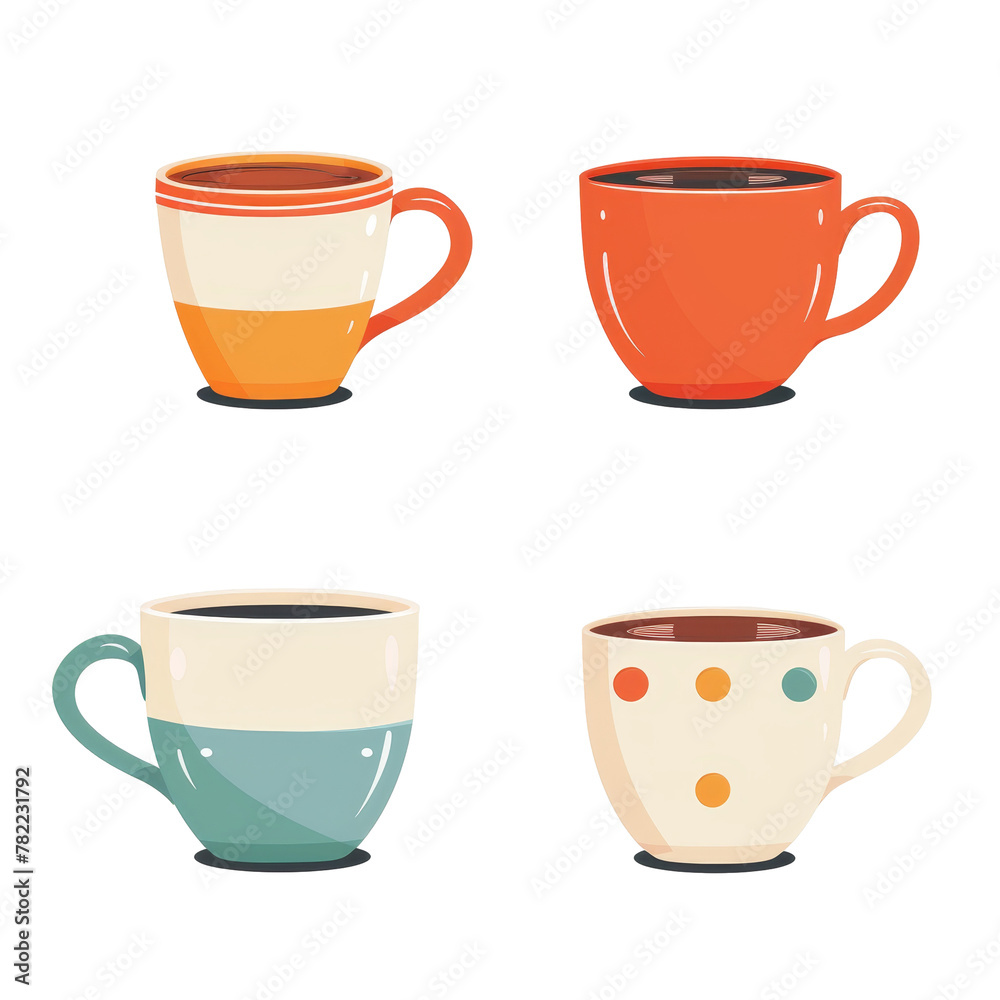 Four Colorful and Unique Coffee Cups isolated on a transparent background, clipart, graphic resource Four Colorful and Unique Coffee Cups isolated on a transparent background, clipart, graphic resource