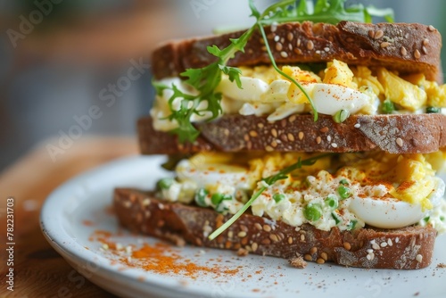 Layered egg salad sandwich snack