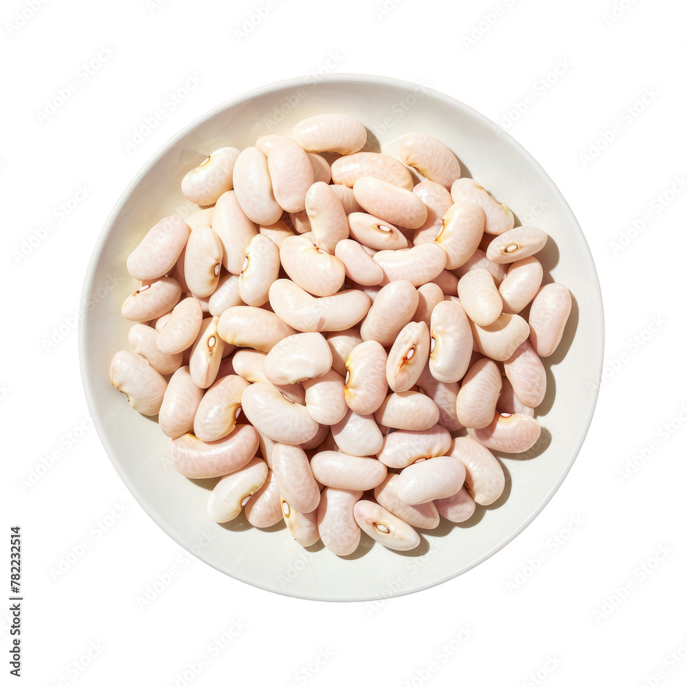 A close up of a white plate of beans on a Transparent Background A close up of a white plate of beans on a Transparent Background